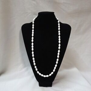 Vtg Monet White Bead Necklace Gold Tone Spacer Beads Long Strand Costume Jewelry